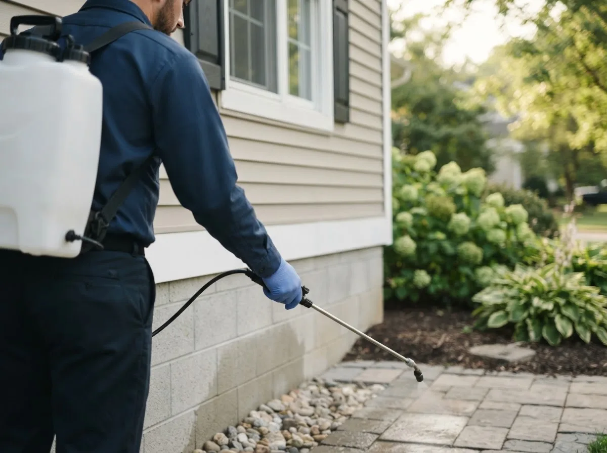 Pest control technician inspecting a home in Zanoni, MO